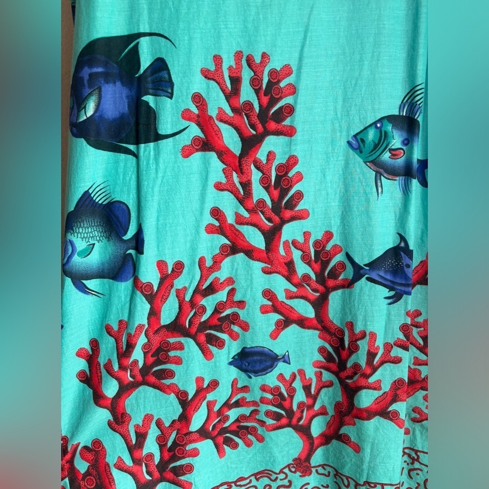 Soft Surroundings Seychelles Tropical Ocean Print Beaded Pleated Tunic Dress L - Picture 9 of 10